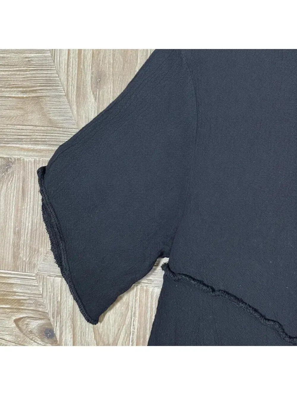 Casual Minimalist Black Cotton Short Sleeve Tunic Top Small Urban Boho Casual